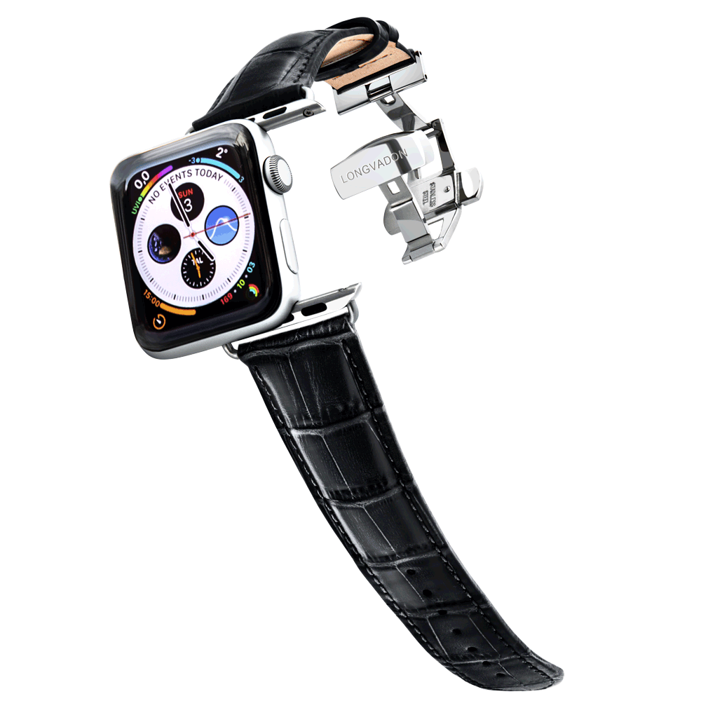 Alligator Midnight Black für Herren | Geprägtes Lederarmband für Apple Watch (Schwarz)-Apple Watch Armbänder kaufen