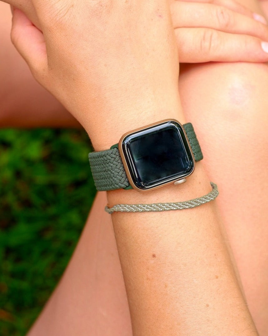 Gezopftes Flex-Geflochtenes Solo Loop Elastic Invernessgrün | Armband für Apple Watch (Grün)-Apple Watch Armbänder kaufen #farbe_grün