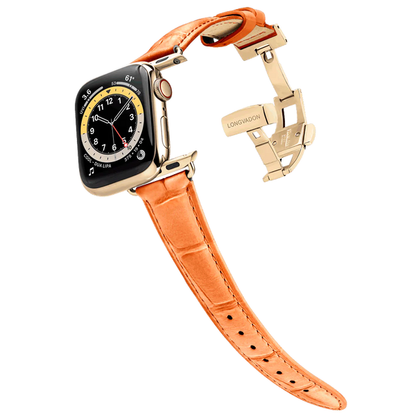 Alligator Peach voor Damen | armband van leer voor Apple Watch (Oranje)