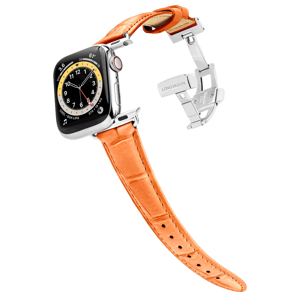 Alligator Peach für Damen | Geprägtes Lederarmband für Apple Watch (Orange)-Apple Watch Armbänder kaufen