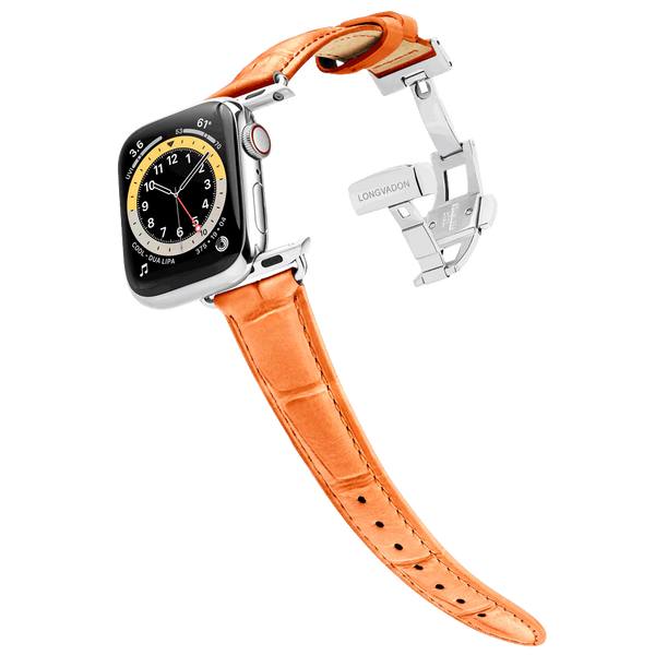 Alligator Peach für Damen | Geprägtes Lederarmband für Apple Watch (Orange)