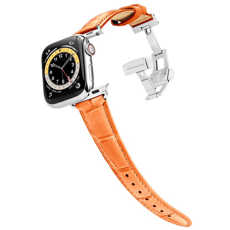 Alligator Peach für Damen | Geprägtes Lederarmband für Apple Watch (Orange)