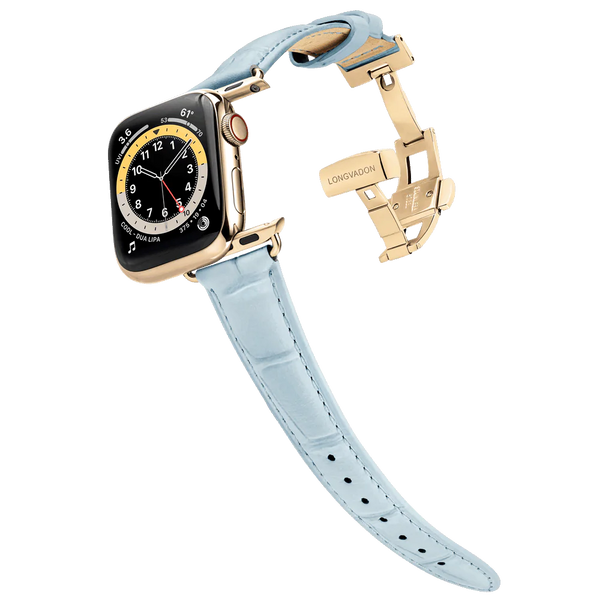 Alligator Sky voor Damen | armband van leer voor Apple Watch (Blauw)