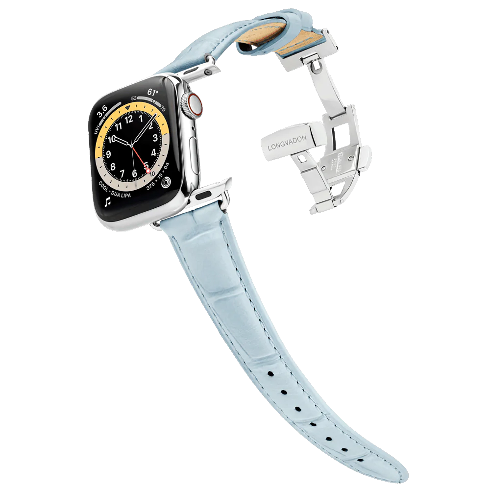 Alligator Sky für Damen | Geprägtes Lederarmband für Apple Watch (Blau)-Apple Watch Armbänder kaufen