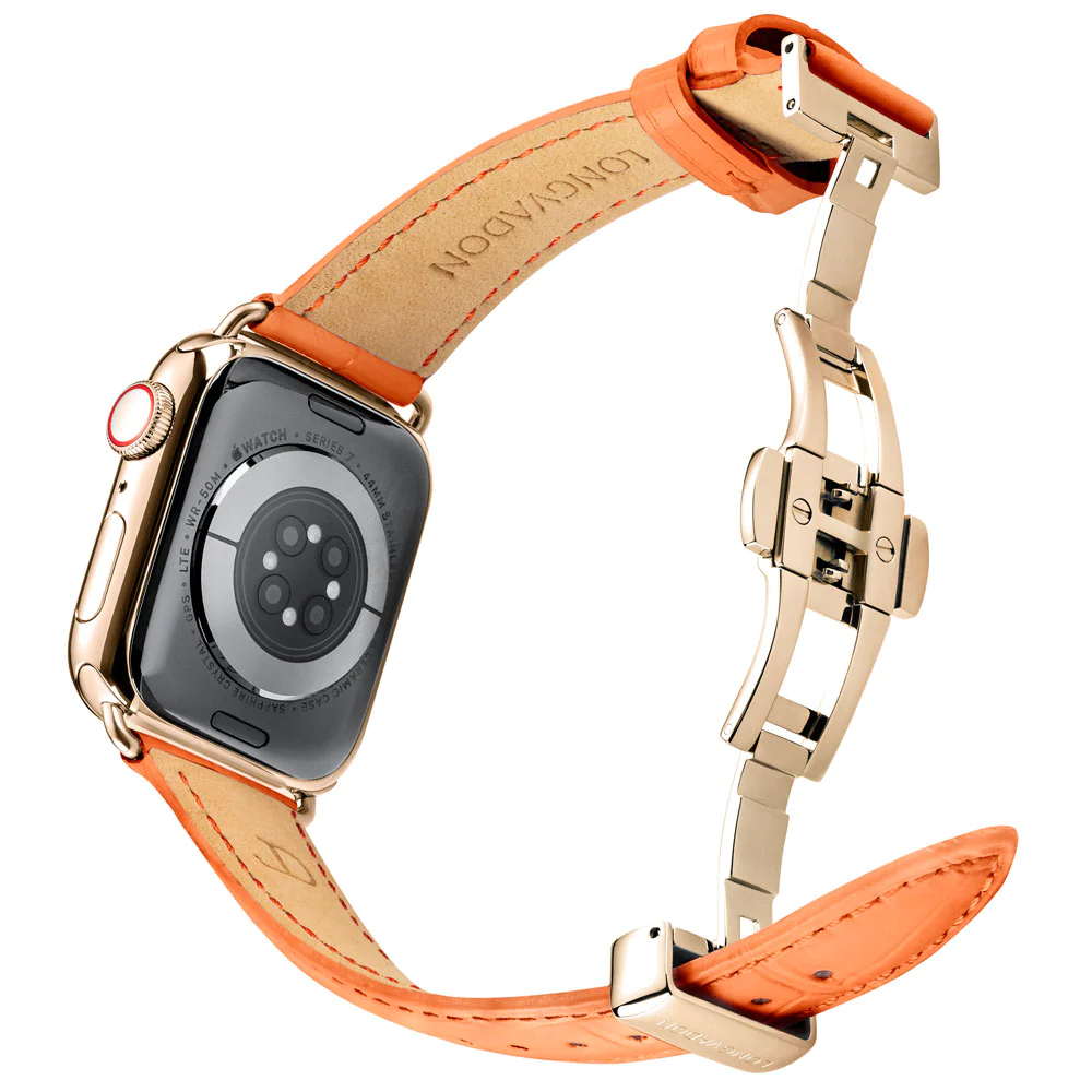Alligator Peach für Damen | Geprägtes Lederarmband für Apple Watch (Orange)-Apple Watch Armbänder kaufen