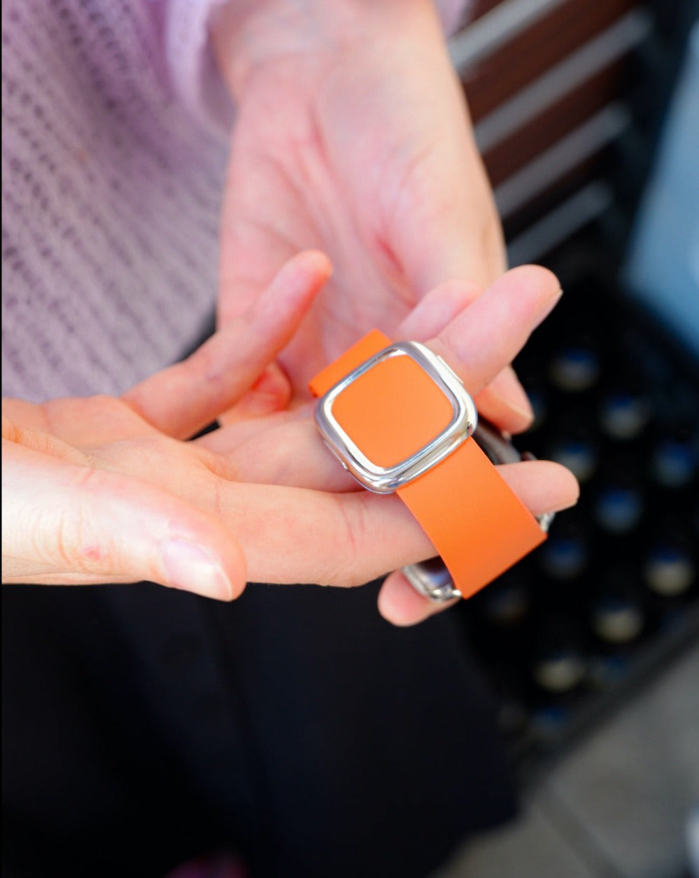 Magnetic Buckle, Modern Buckle Sunset | Modernes Lederarmband für Apple Watch (Orange)-Apple Watch Armbänder kaufen #farbe_sunset