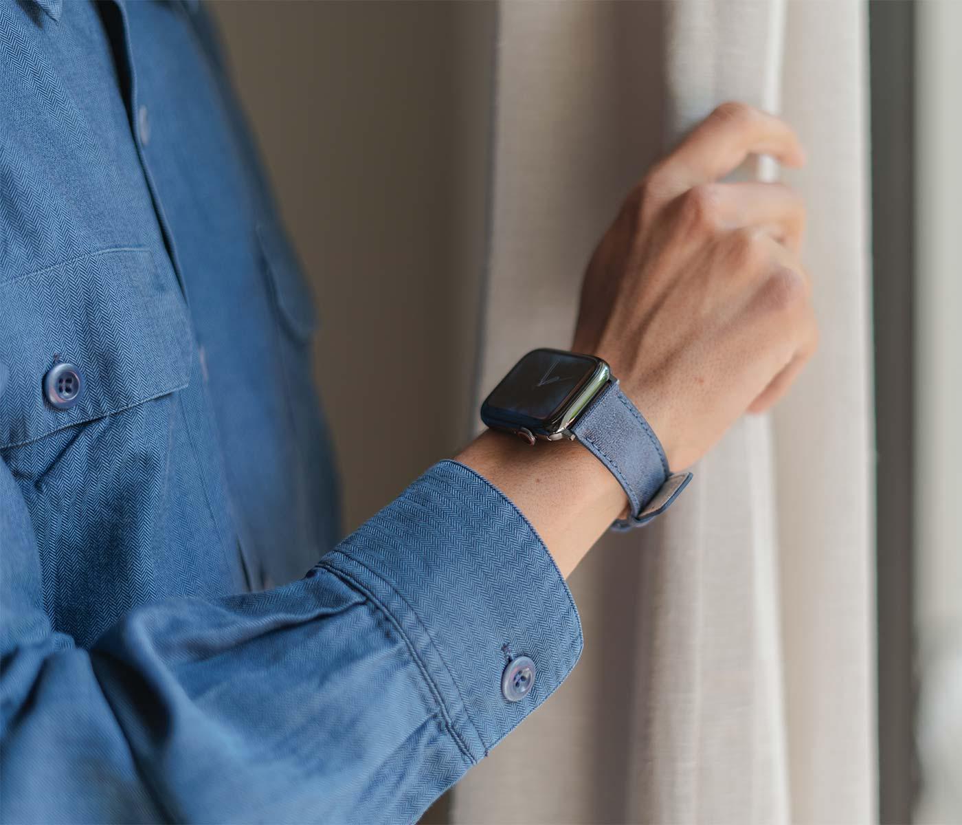Recycled Blue Cotton Classic | Armband aus recyceltem Baumwollgewerbe für Apple Watch (Blau)-Apple Watch Armbänder kaufen