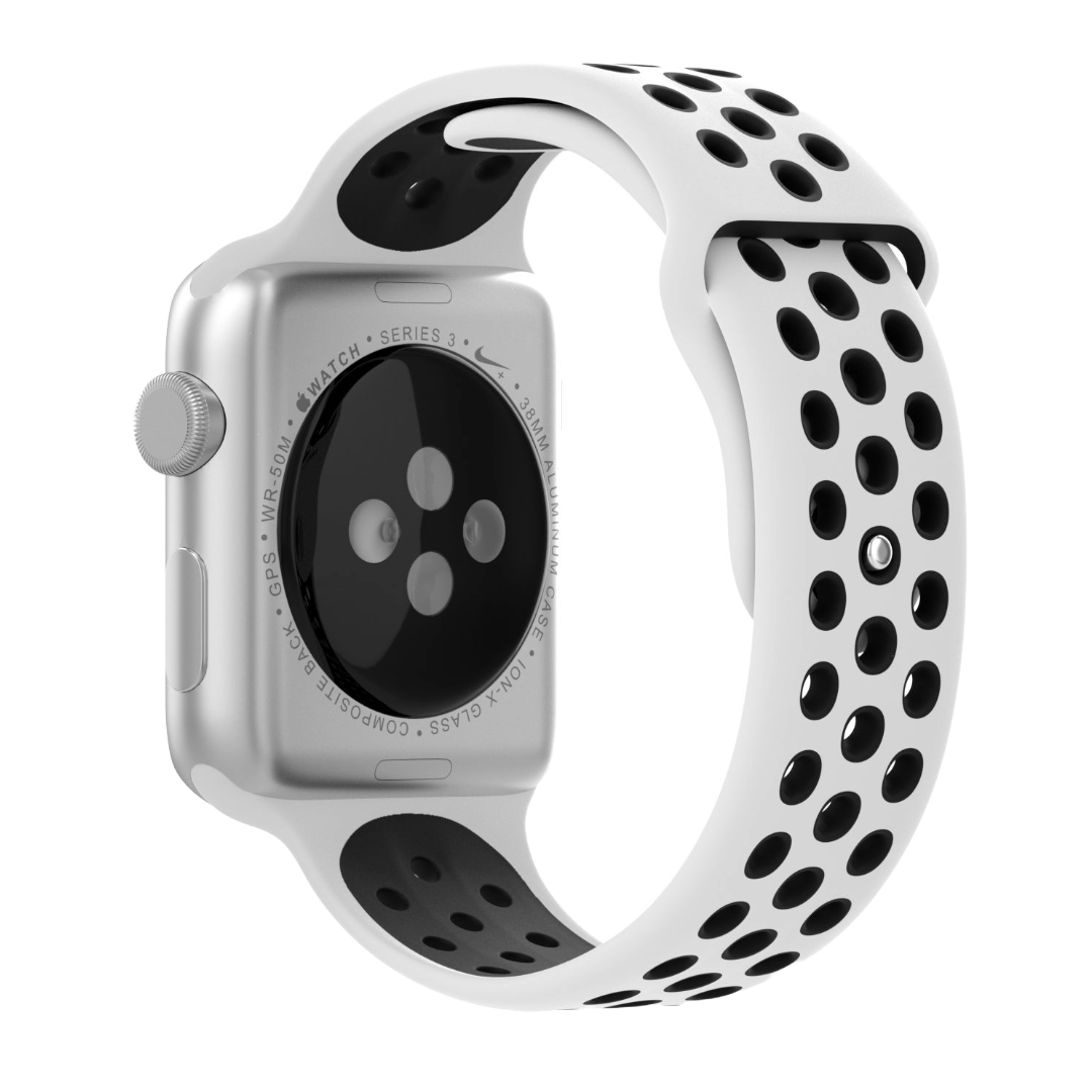 Pure Platinum/Schwarz Silikon Loop | Sportarmband für Apple Watch (Weiß)-Apple Watch Armbänder kaufen #farbe_pure platinum/schwarz