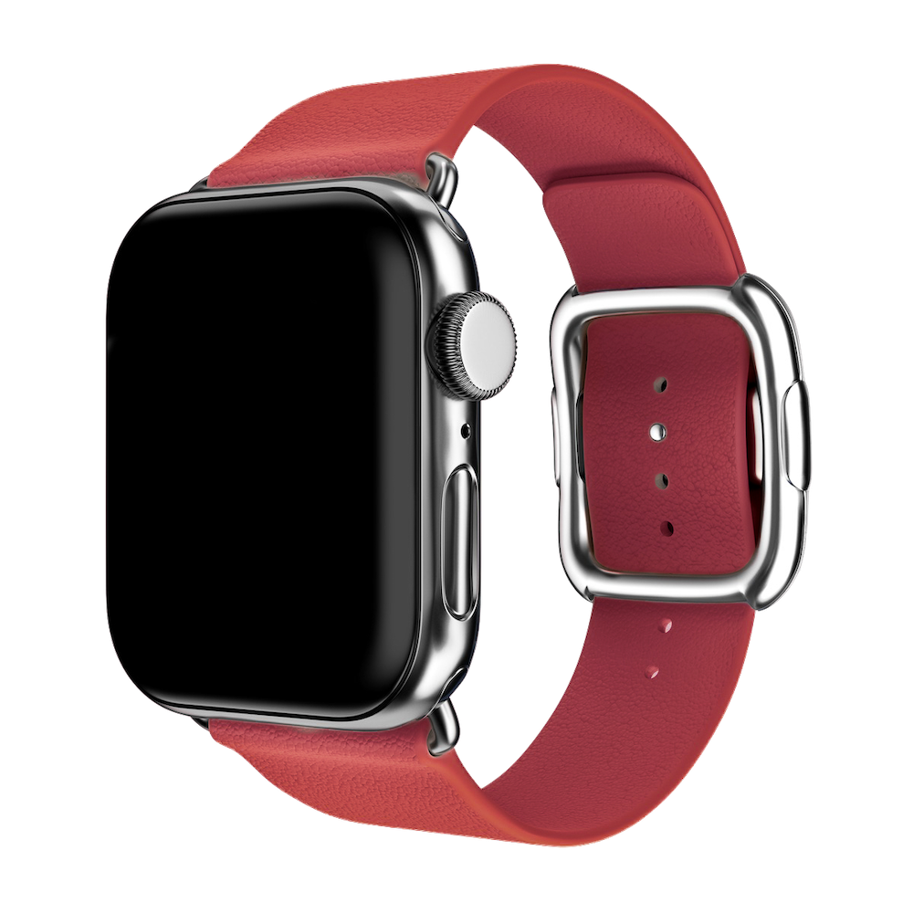 Modern Buckle Peony Red | Modernes Lederarmband für Apple Watch (Rot)